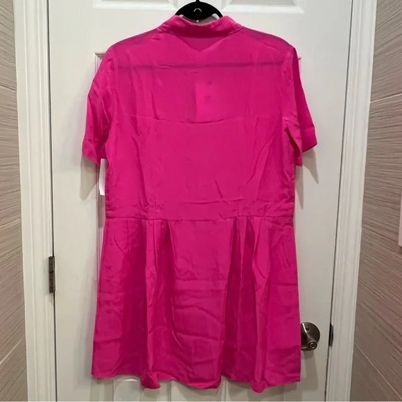 NWT EQUIPMENT Hot Pink Silk Mini Button-down Dress L - Picture 5 of 5